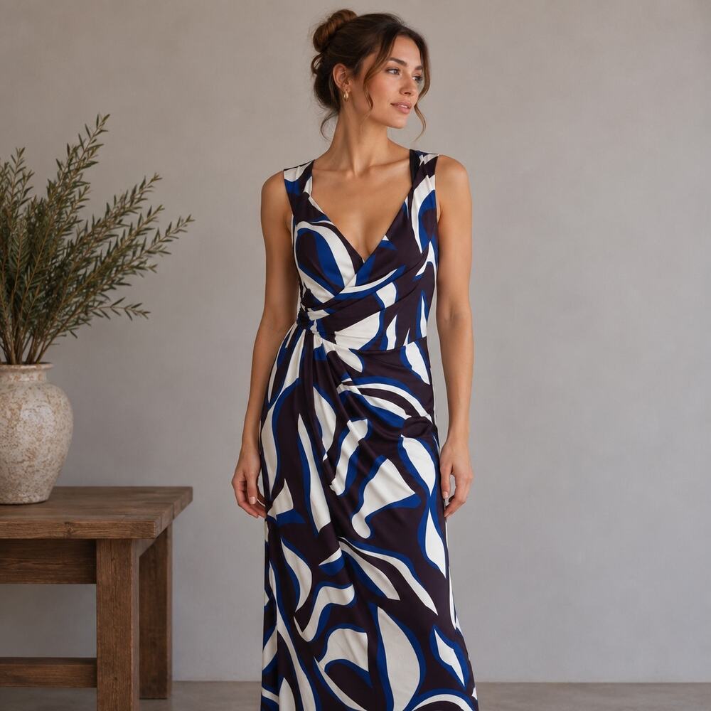City Chic Brown Blue White Clair NWT Midi Maxi Dress 18